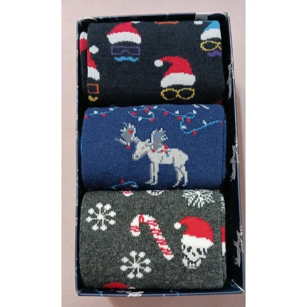 PX Holiday Socks Christmas 3 Pairs Shoe Size 7-12 Unisex Crew Novelty Gift Box